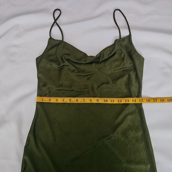 Sincerely Jules Olive Green Draped Neck Spaghetti Strap Slip Dress Size Large - Picture 8 of 10